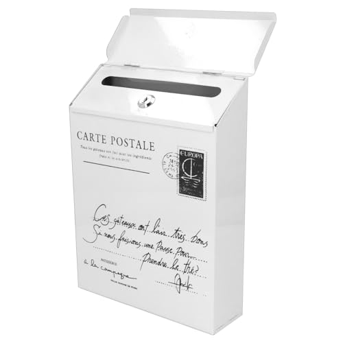 Beige Rustic Iron Wall Mailbox with 3 Hooks - Waterproof Office Suggestion Box
