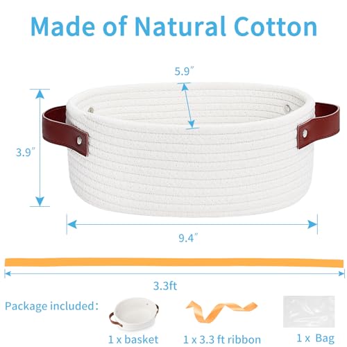 ABenkle White Mini Woven Basket, Oval Gift for Mother's Day - Nursery, Storage, Toy Bin