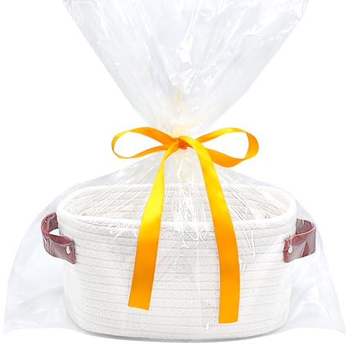 ABenkle White Mini Storage Basket with Handle & Cotton Rope Weave for Home Decor & Gifts