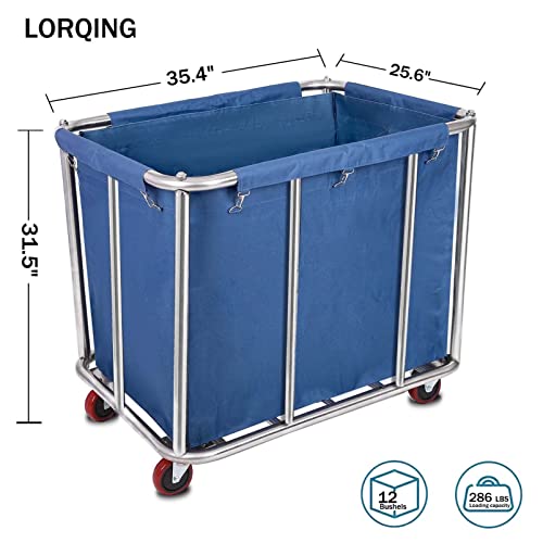 Heavy Duty Stainless Steel Laundry Cart for Commercial Use, 12 Bushels, 286LBS Load
