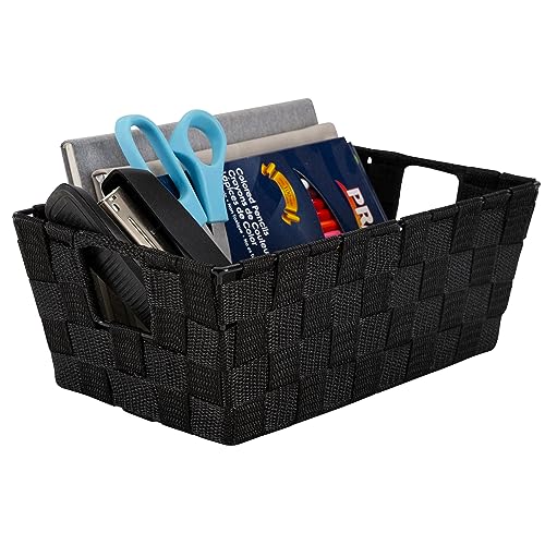 2 Pack Black Small Woven Storage Shelf Basket | Bathroom Organizer