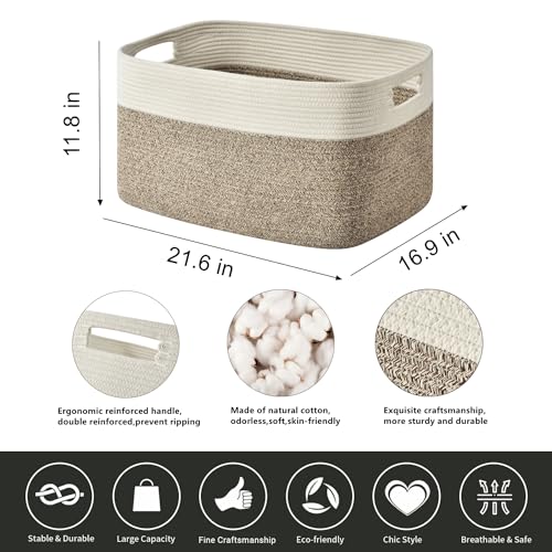 Large Brown Woven Rectangle Basket for Blankets and Living Room Storage