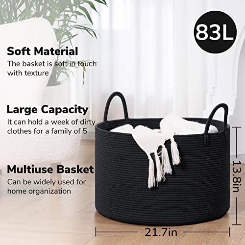 Goodpick Large Black Woven Rope Laundry Basket (83L)