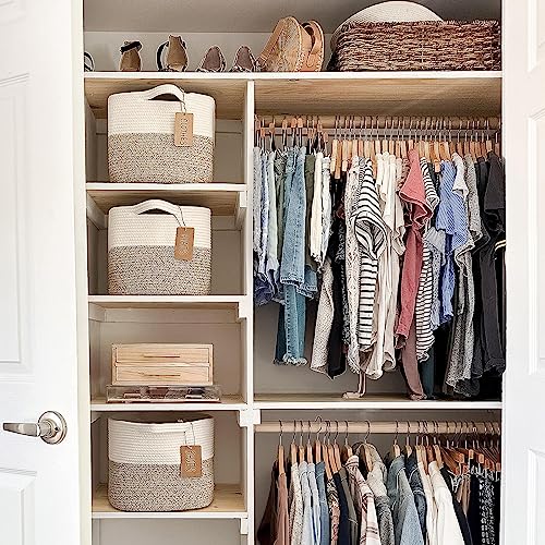 Goodpick Brown and White Cotton Rope Storage Basket - 13x10x9 Inches