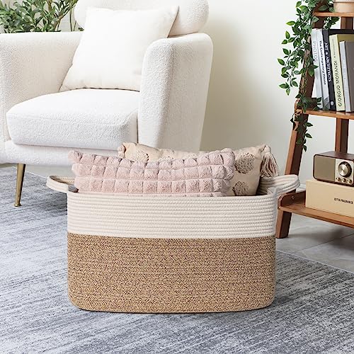 Large Woven Brown Storage Basket for Living Room, Bedroom, Laundry